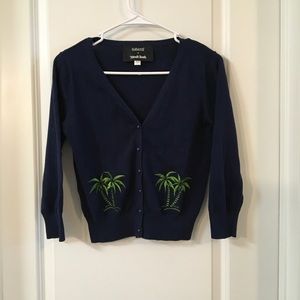 ModCloth x Collectif Navy Cardigan with Palm Tree Embroidery